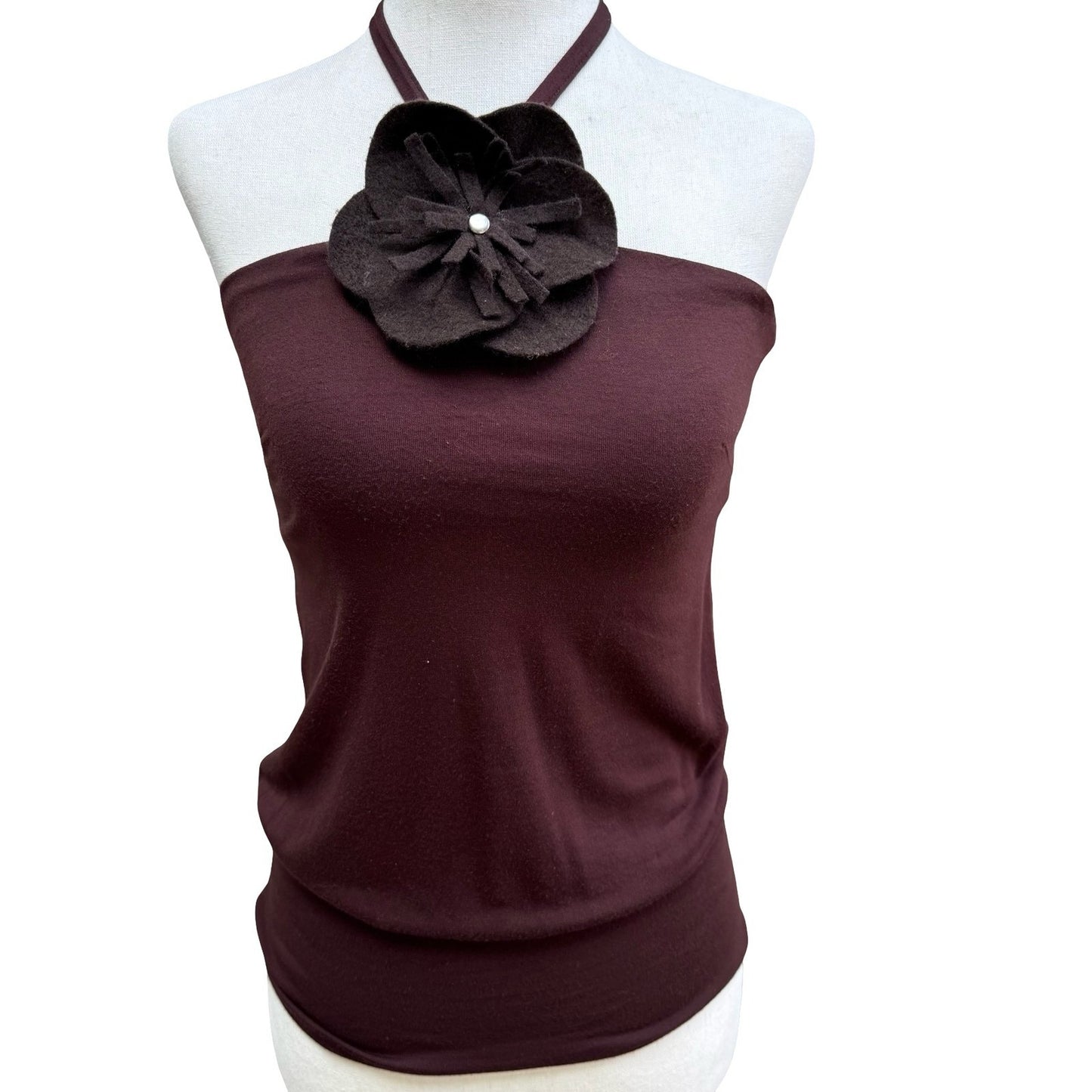 Harveys Y2K Coquette Fairycore Boho Halter Tube Top Oversized 3D Flower Brown S