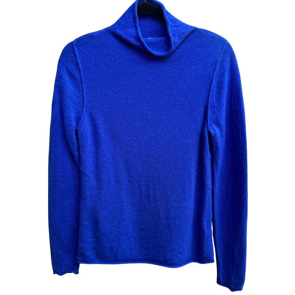 Nicole Miller Cashmere Quiet Luxury Minimalist Turtleneck Sweater Royal Blue