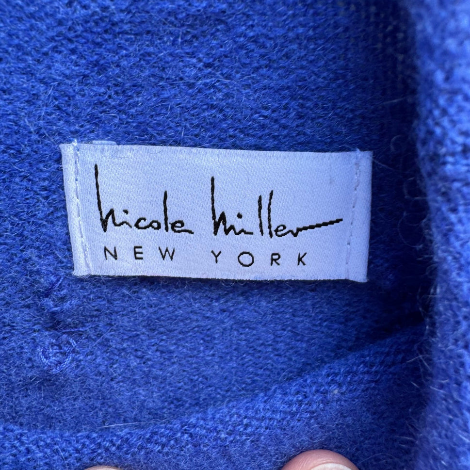 Nicole Miller Cashmere Quiet Luxury Minimalist Turtleneck Sweater Royal Blue