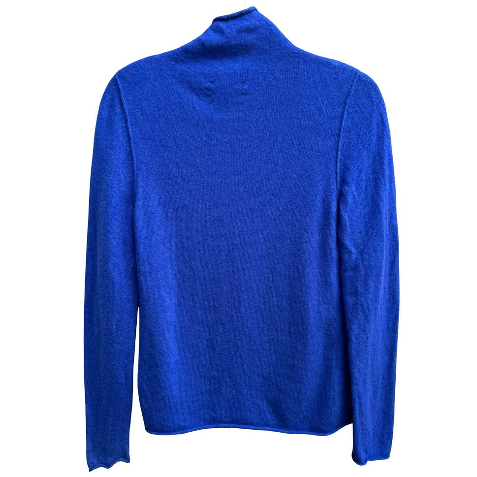 Nicole Miller Cashmere Quiet Luxury Minimalist Turtleneck Sweater Royal Blue