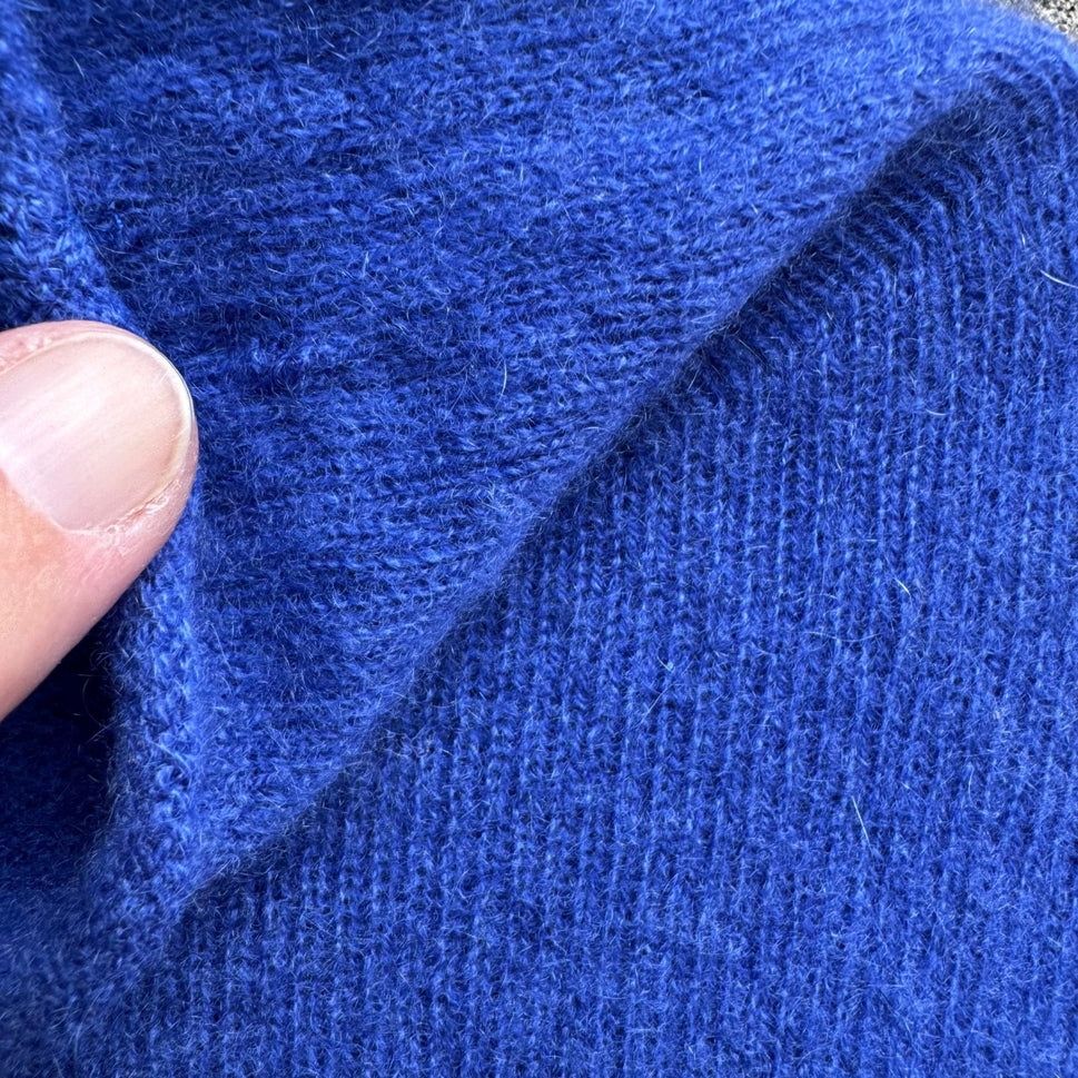 Nicole Miller Cashmere Quiet Luxury Minimalist Turtleneck Sweater Royal Blue