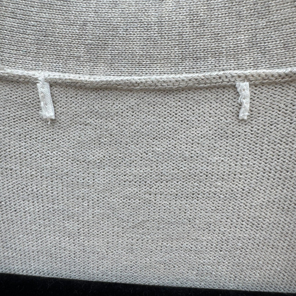Minimalist Neutral Oatmeal Open Front Peplum Cardigan Sweater Ribbed Waist L