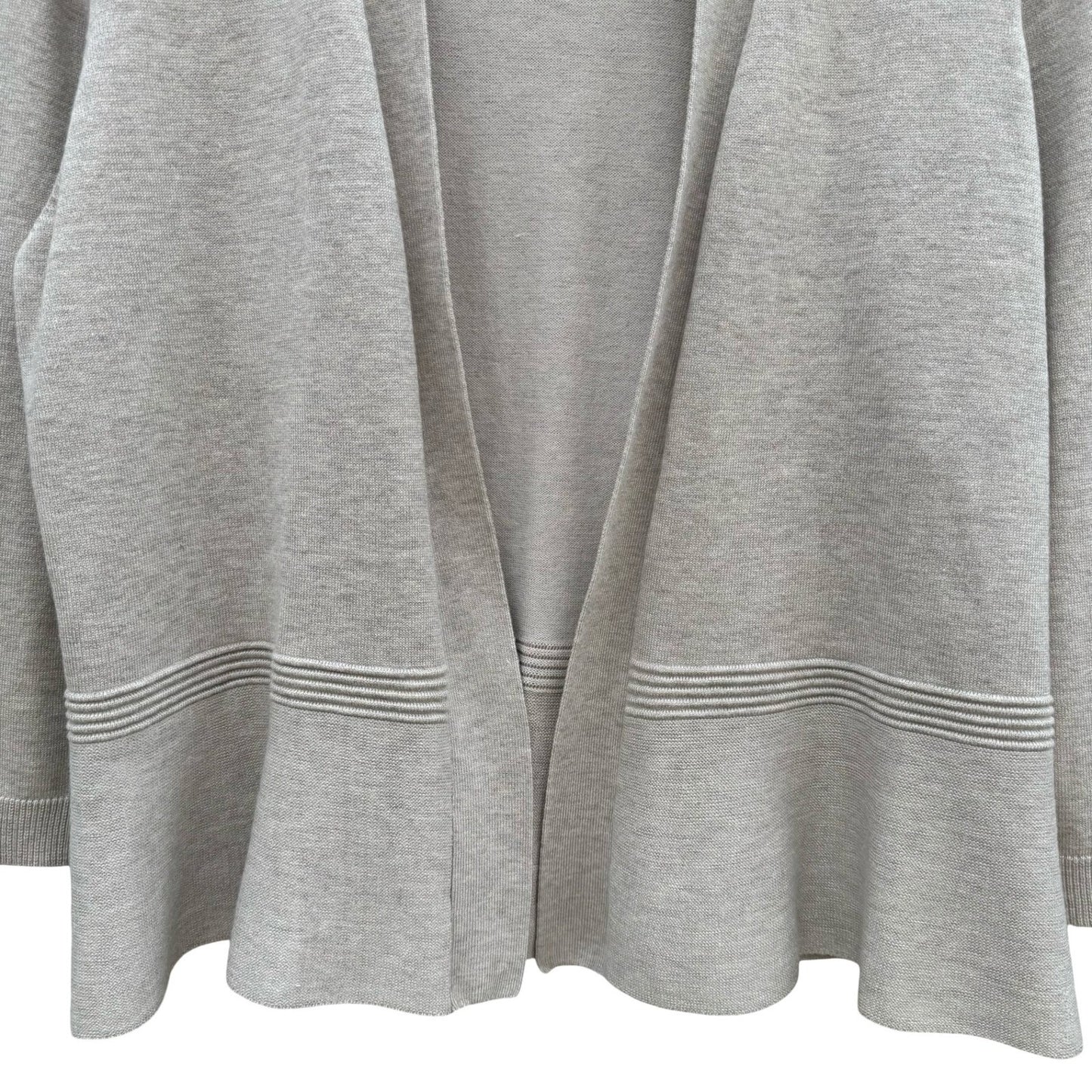 Minimalist Neutral Oatmeal Open Front Peplum Cardigan Sweater Ribbed Waist L