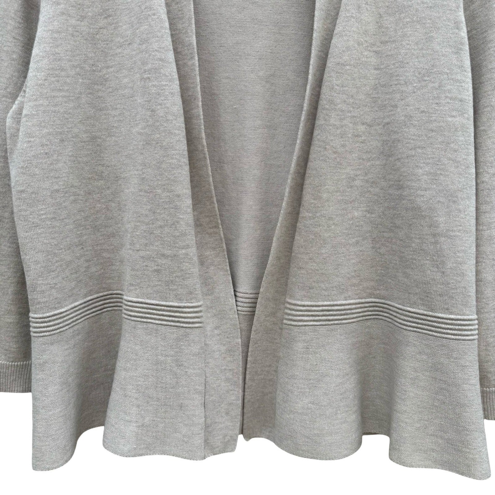 Minimalist Neutral Oatmeal Open Front Peplum Cardigan Sweater Ribbed Waist L