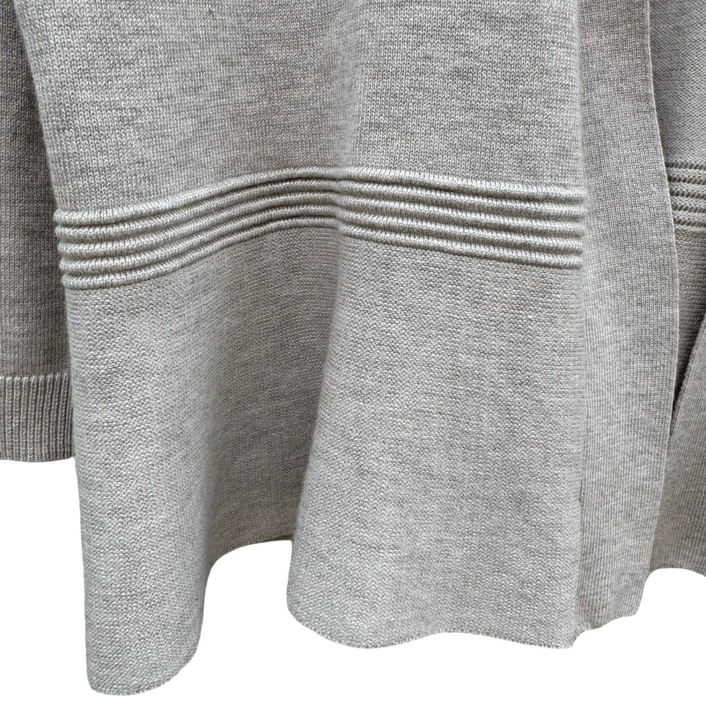 Minimalist Neutral Oatmeal Open Front Peplum Cardigan Sweater Ribbed Waist L