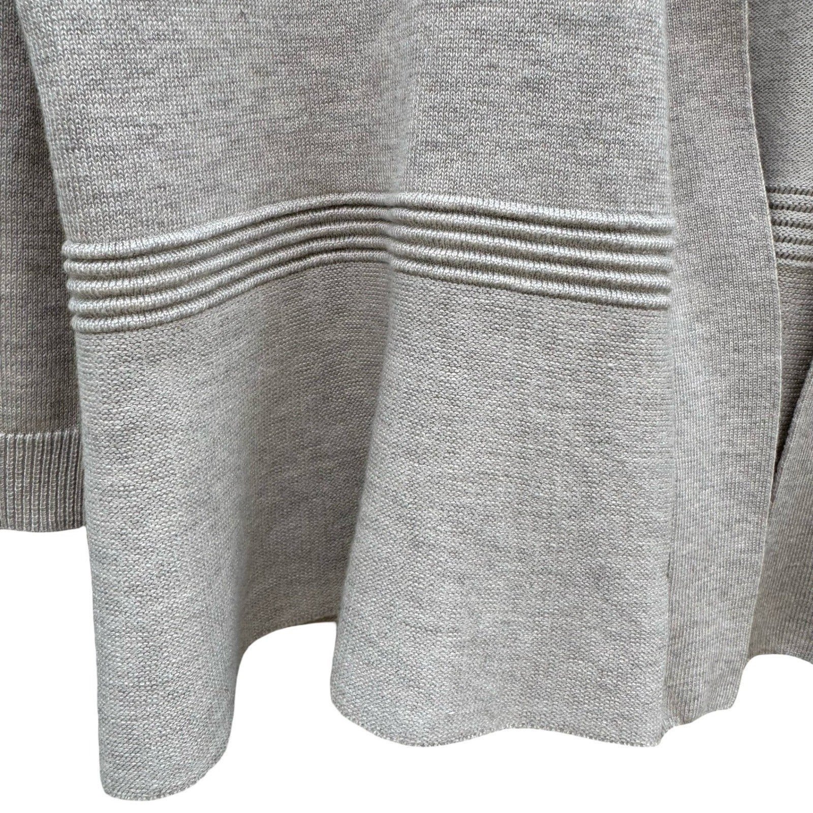 Minimalist Neutral Oatmeal Open Front Peplum Cardigan Sweater Ribbed Waist L
