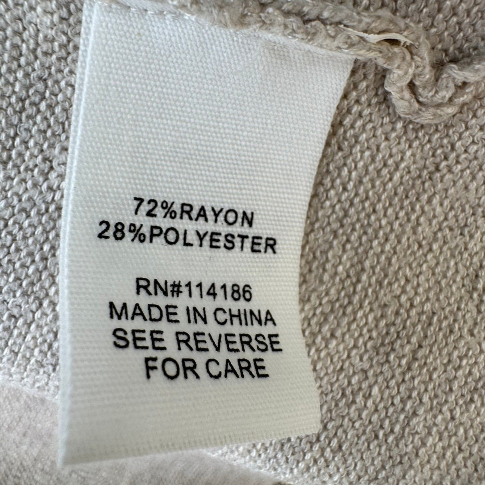 Minimalist Neutral Oatmeal Open Front Peplum Cardigan Sweater Ribbed Waist L