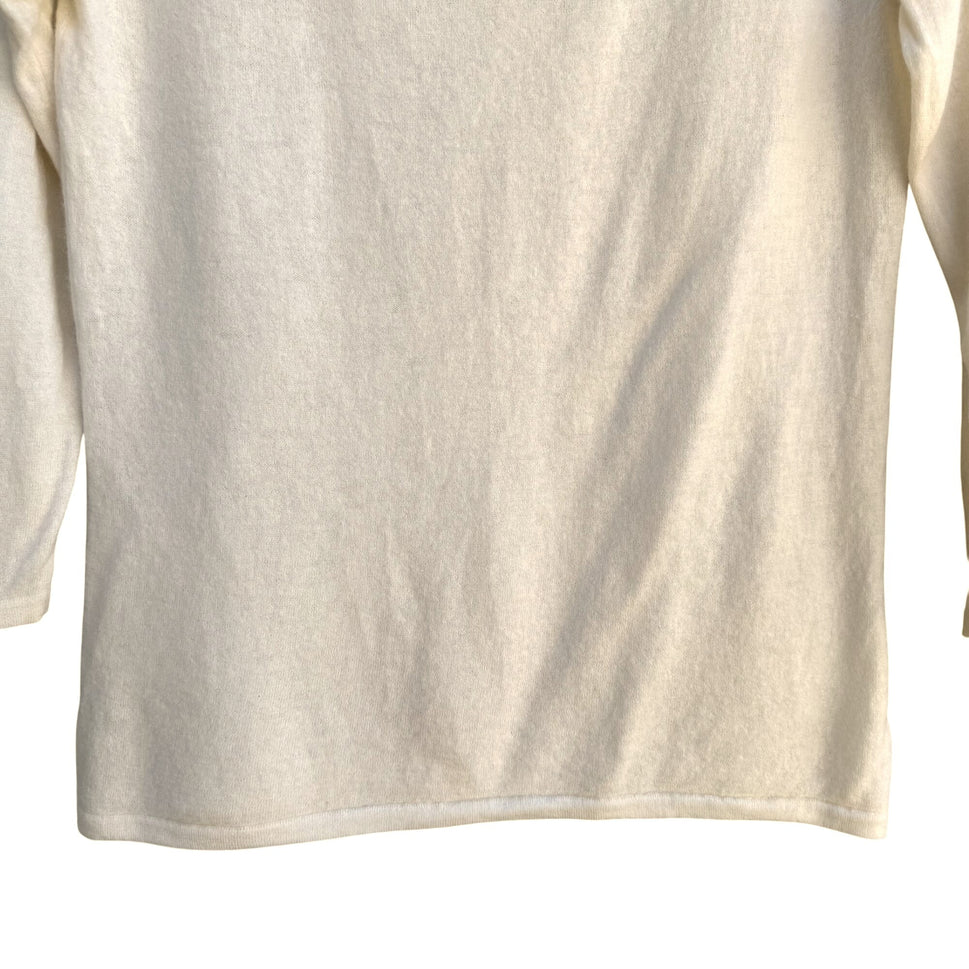 Sutton Studio Womens White Cashmere 3/4 Sleeve Buttoned Cuffs Knit Sweater L