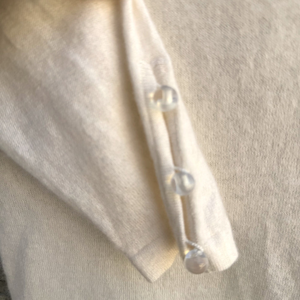 Sutton Studio Womens White Cashmere 3/4 Sleeve Buttoned Cuffs Knit Sweater L