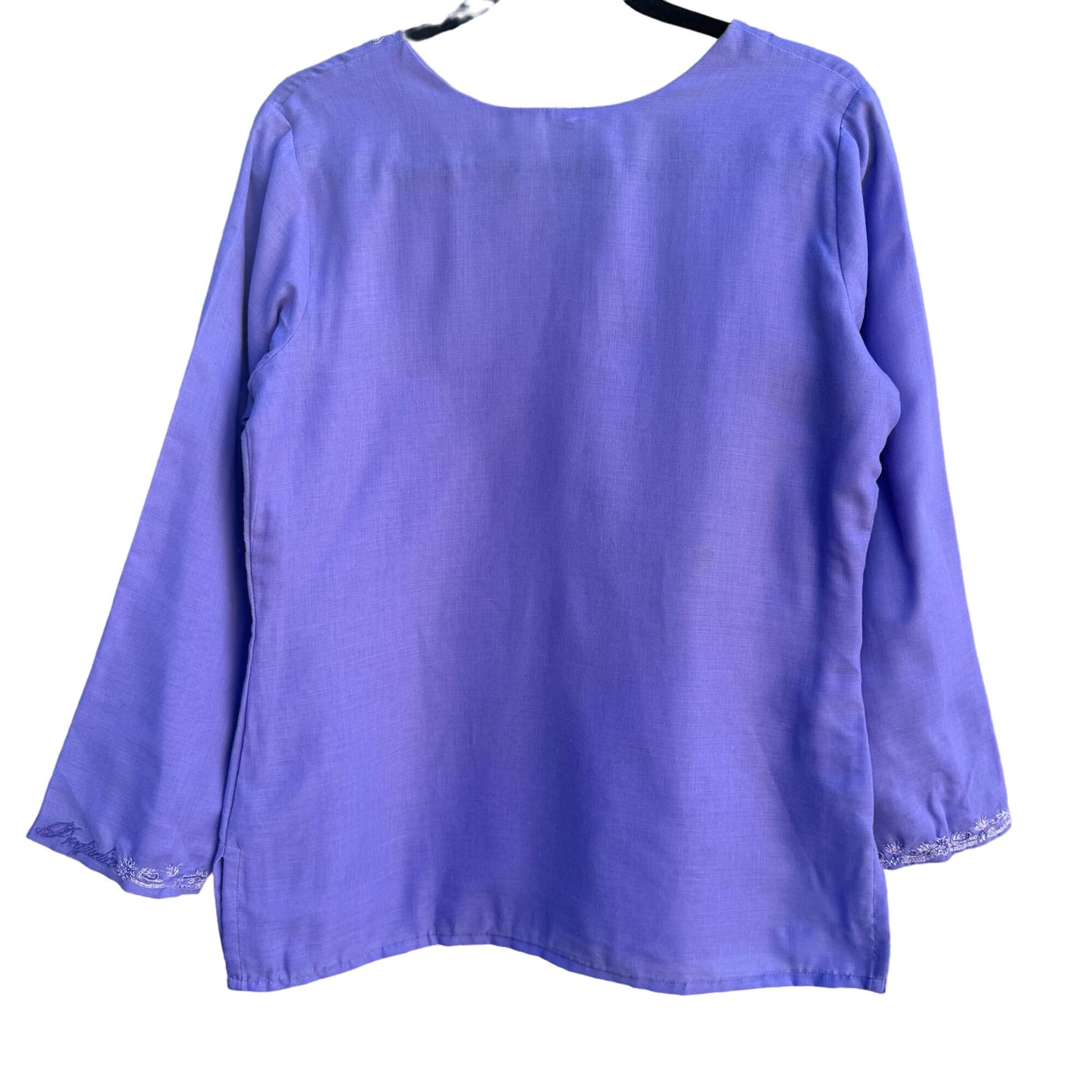 Bride & Prejudice Handmade Purple Womens V-Neck Embroidered Long Sleeve Linen Top