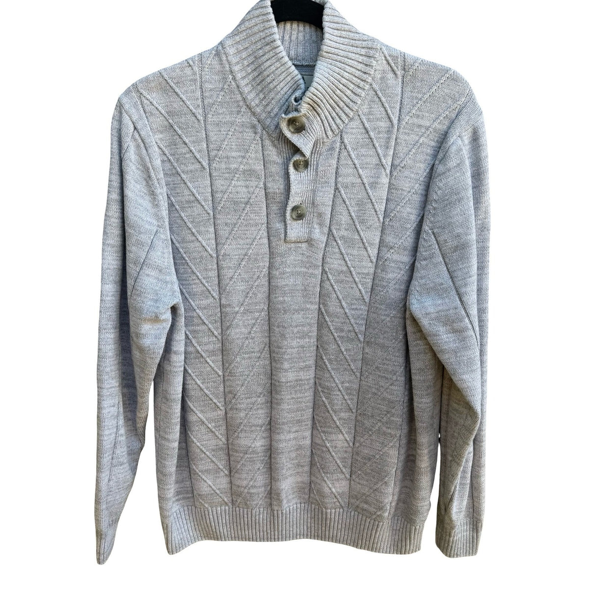 Southern Pines Coastal Minimalist Preppy Textured Mock Neck Sweater Grey Mens M