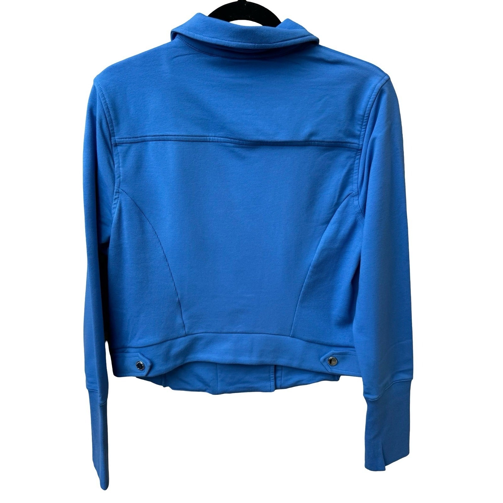 H by Halston Knit Soft Moto Biker Jacket Asymmetrical Zip Blue Womens 12 NEW