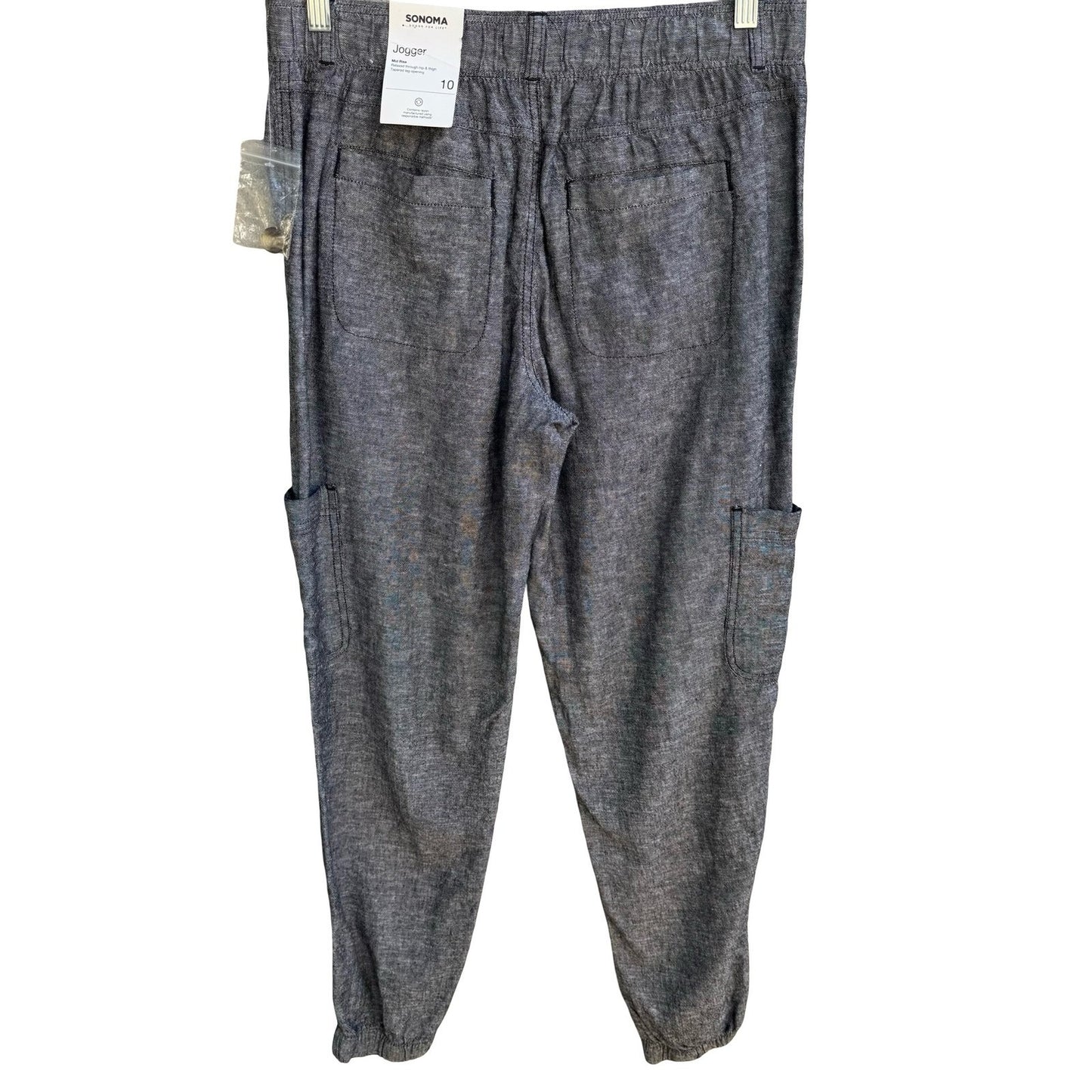 Sonoma Coastal Beachy Linen Utility Cargo Jogger Pants Minimalist Womens 10 NEW