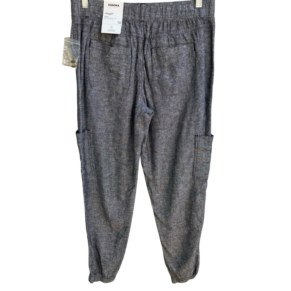 Sonoma Coastal Beachy Linen Utility Cargo Jogger Pants Minimalist Womens 10 NEW