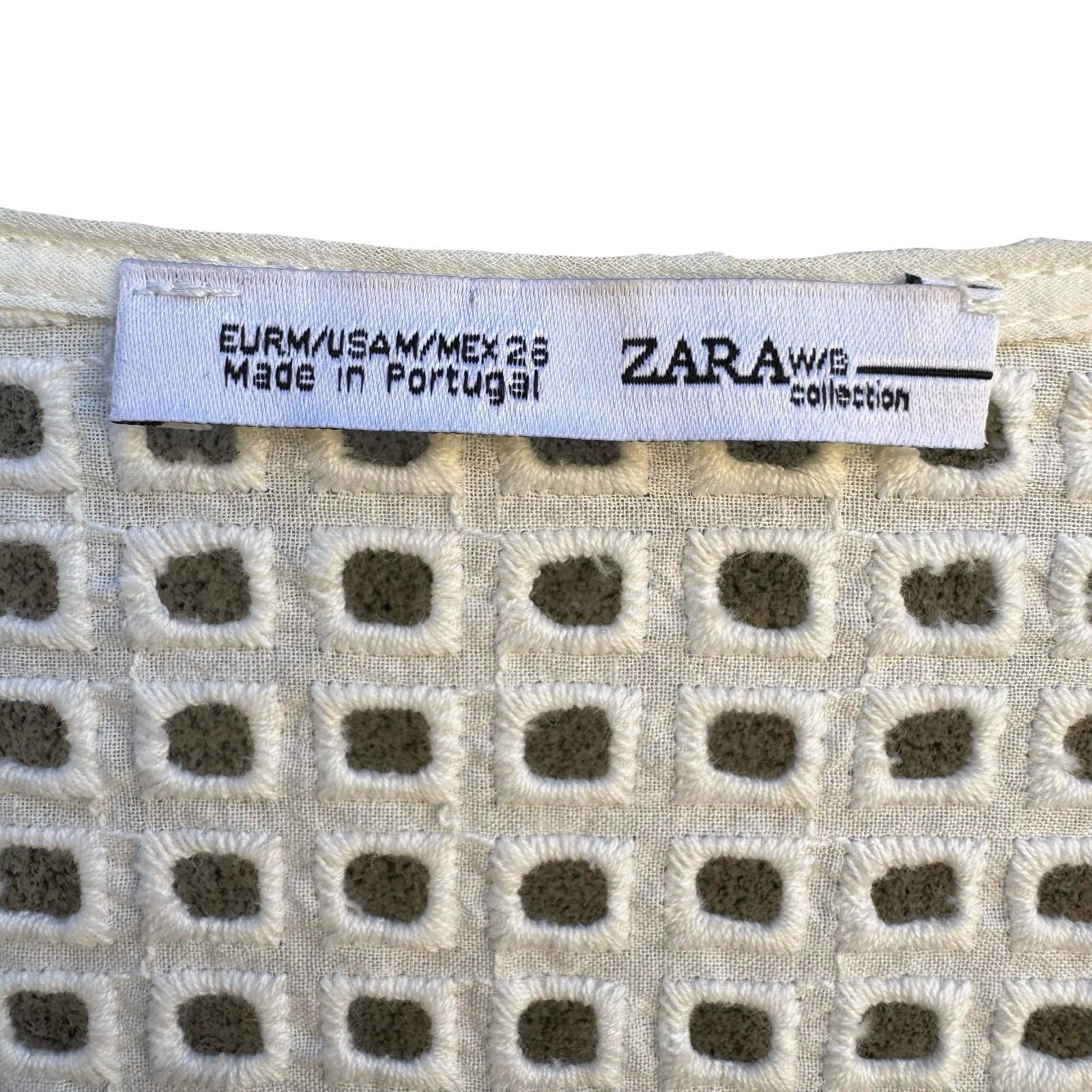 Zara Woman Collection Cream Eyelet Lace Floral Applique Boxy Top Blouse Medium