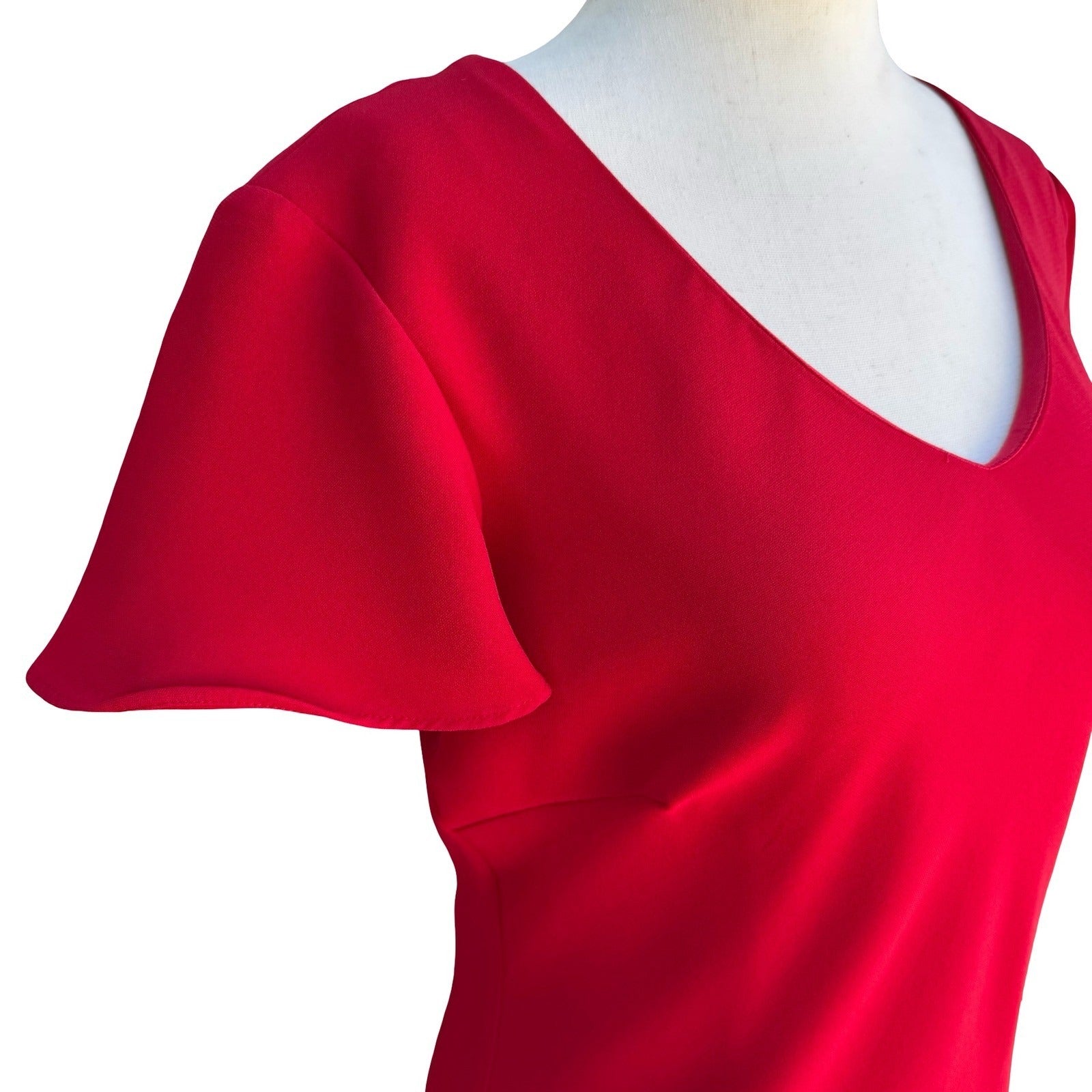 Scarlett Red V-Neck Flutter Sleeve Tulip Hem Cocktail Midi Sheath Dress Womens 8