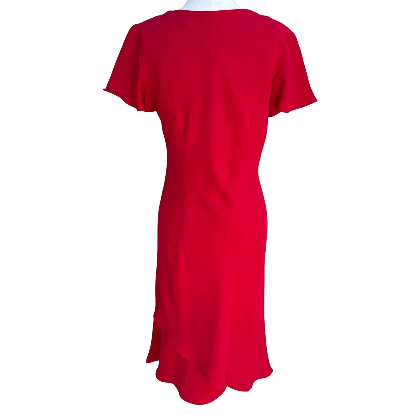 Scarlett Red V-Neck Flutter Sleeve Tulip Hem Cocktail Midi Sheath Dress Womens 8