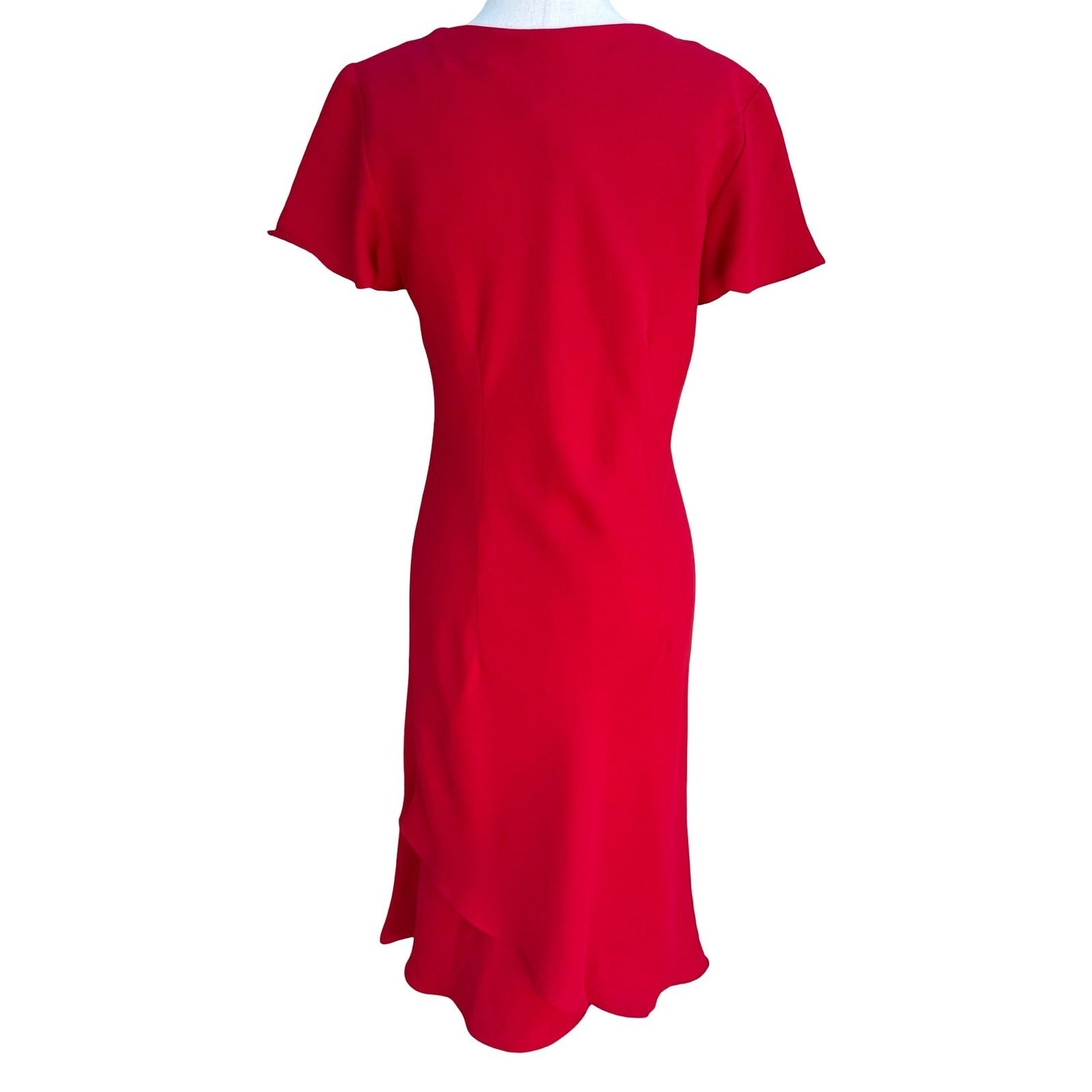 Scarlett Red V-Neck Flutter Sleeve Tulip Hem Cocktail Midi Sheath Dress Womens 8