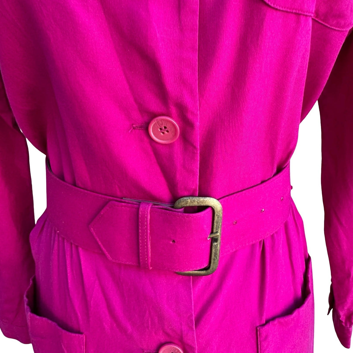 Liz Claiborne Vintage 80s 90s Silk Barbiecore Belted Crest Shirt Dress Pink 4