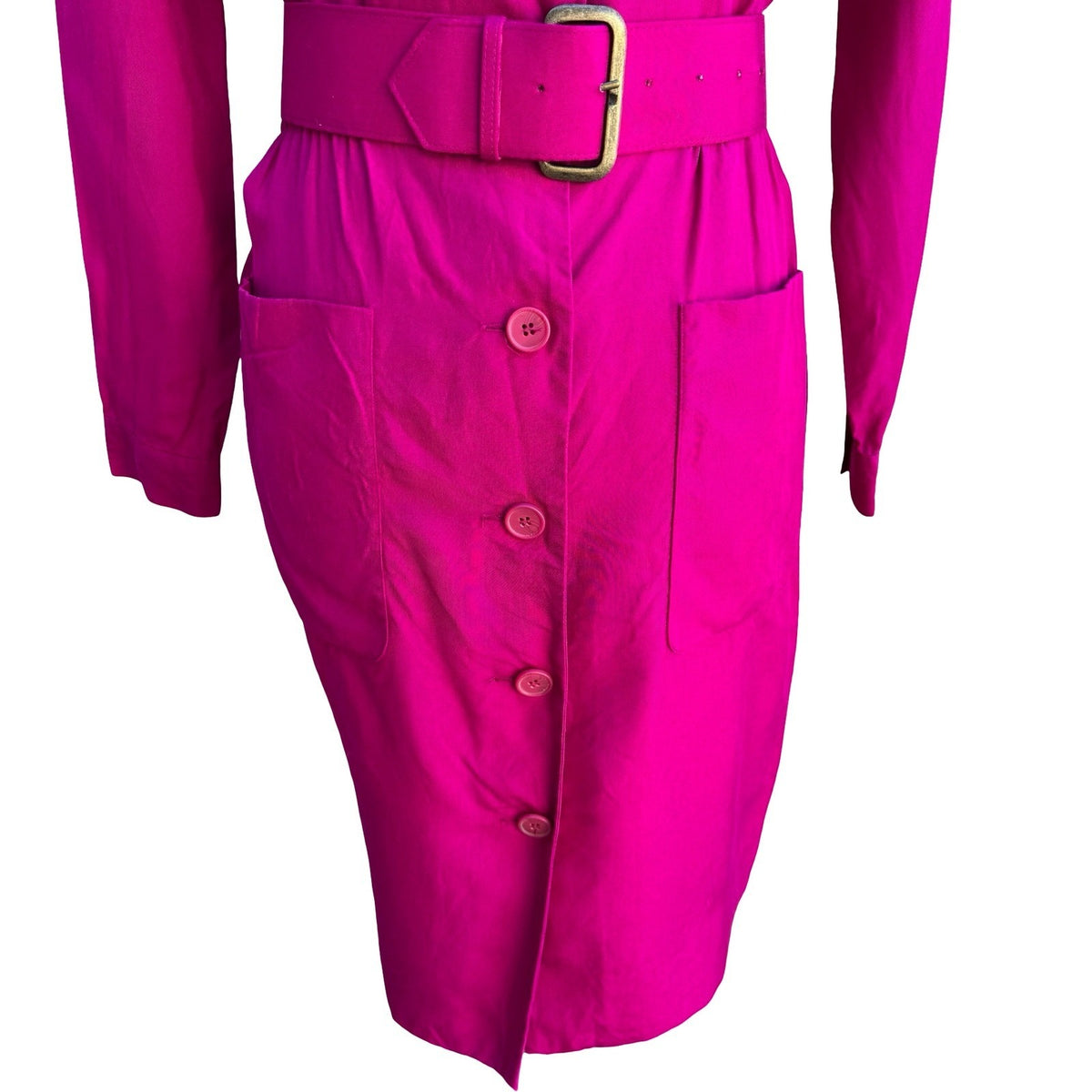 Liz Claiborne Vintage 80s 90s Silk Barbiecore Belted Crest Shirt Dress Pink 4