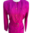 Switch Liz Claiborne Vintage 80s 90s Silk Barbiecore Belted Crest Shirt Dress Pink 4 3 image