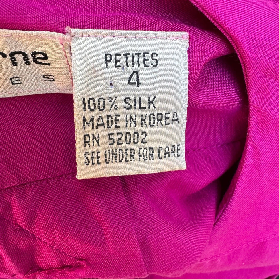 Liz Claiborne Vintage 80s 90s Silk Barbiecore Belted Crest Shirt Dress Pink 4
