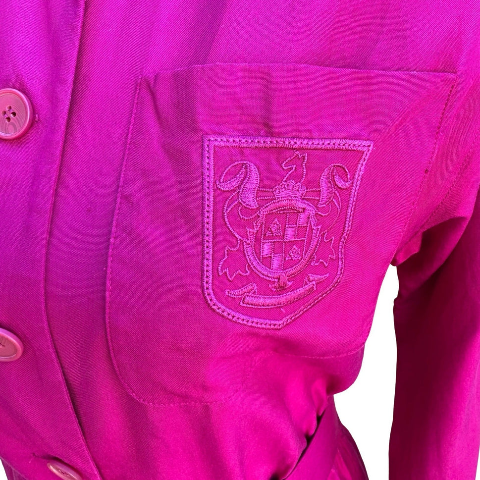 Liz Claiborne Vintage 80s 90s Silk Barbiecore Belted Crest Shirt Dress Pink 4