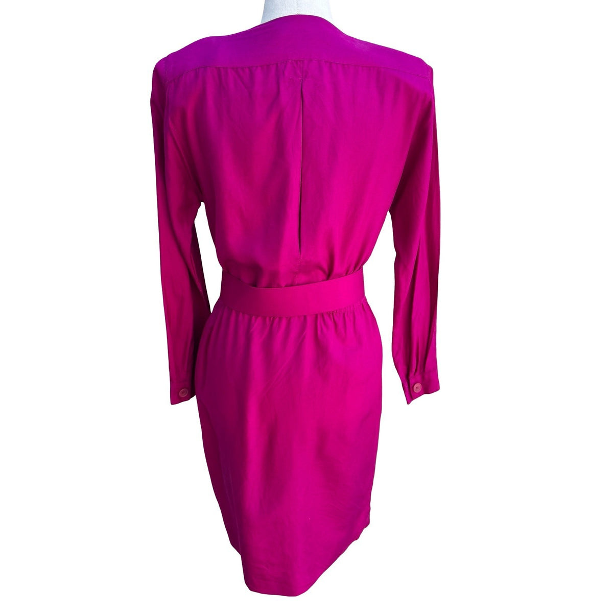 Liz Claiborne Vintage 80s 90s Silk Barbiecore Belted Crest Shirt Dress Pink 4