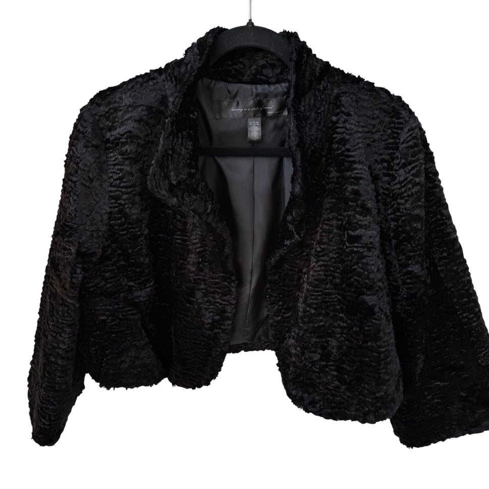 Apostrophe Womens Black Faux Fur Cropped 3/4 Sleeve Evening Bolero Jacket XL