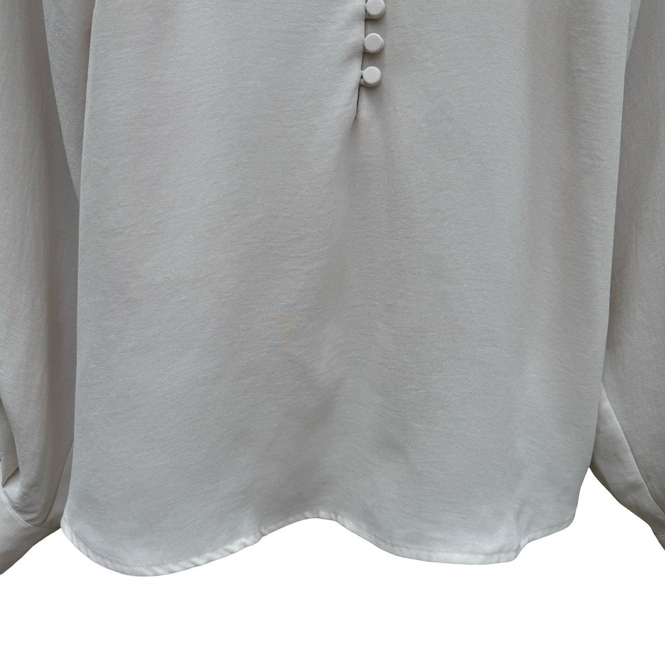 Express Womens S Cream V-Neck Bishop Sleeve Blouse Romantic Coquette Feminine