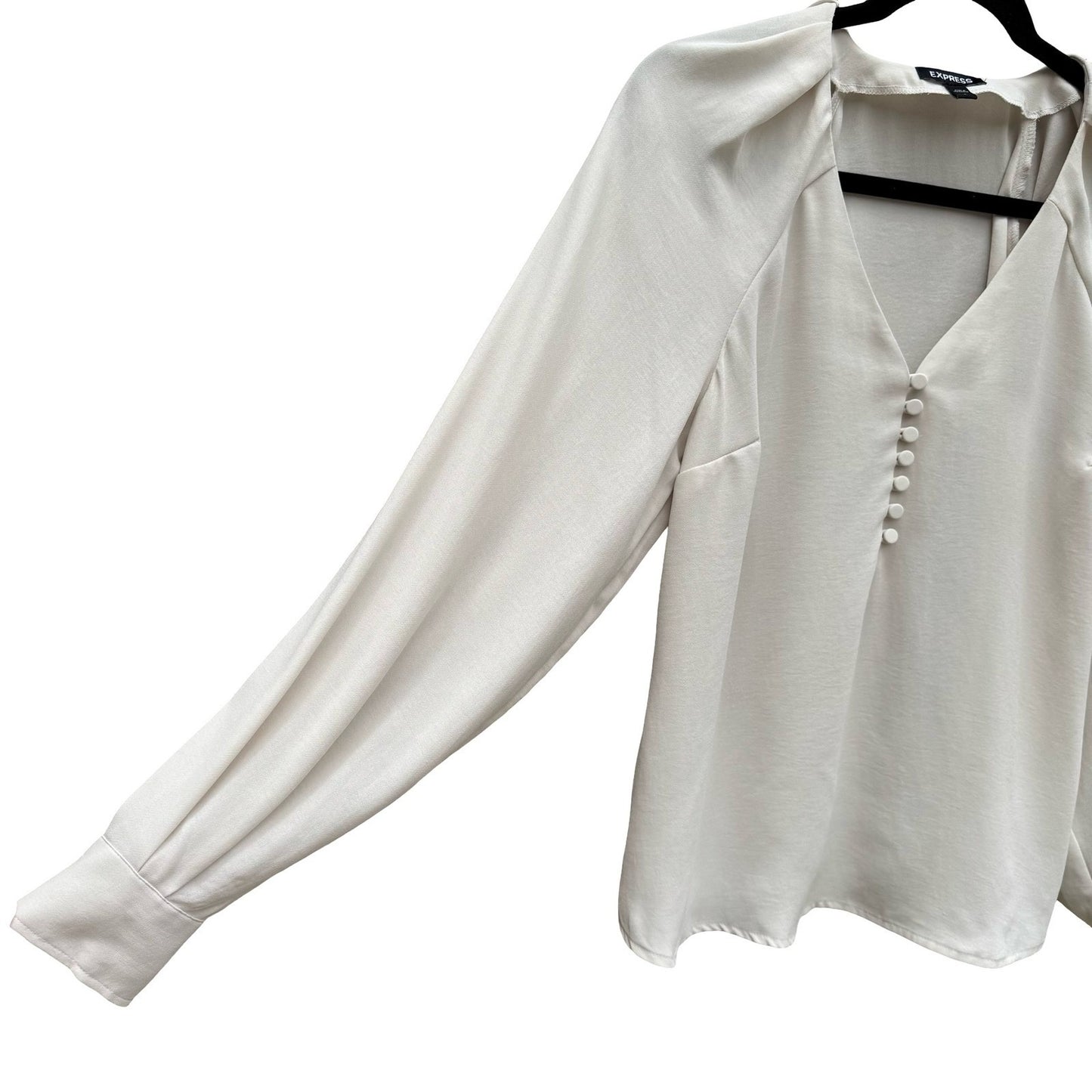 Express Womens S Cream V-Neck Bishop Sleeve Blouse Romantic Coquette Feminine