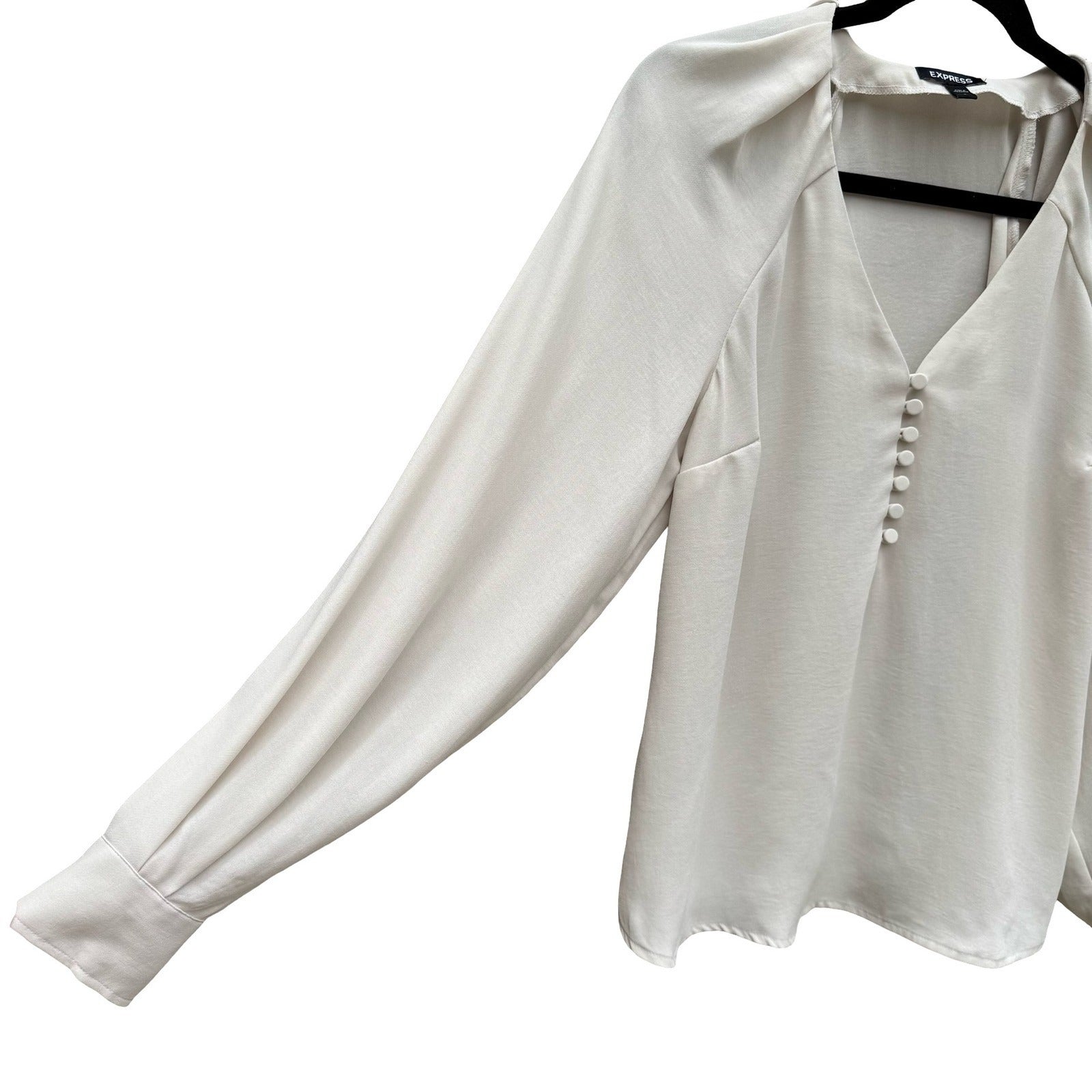 Express Womens S Cream V-Neck Bishop Sleeve Blouse Romantic Coquette Feminine