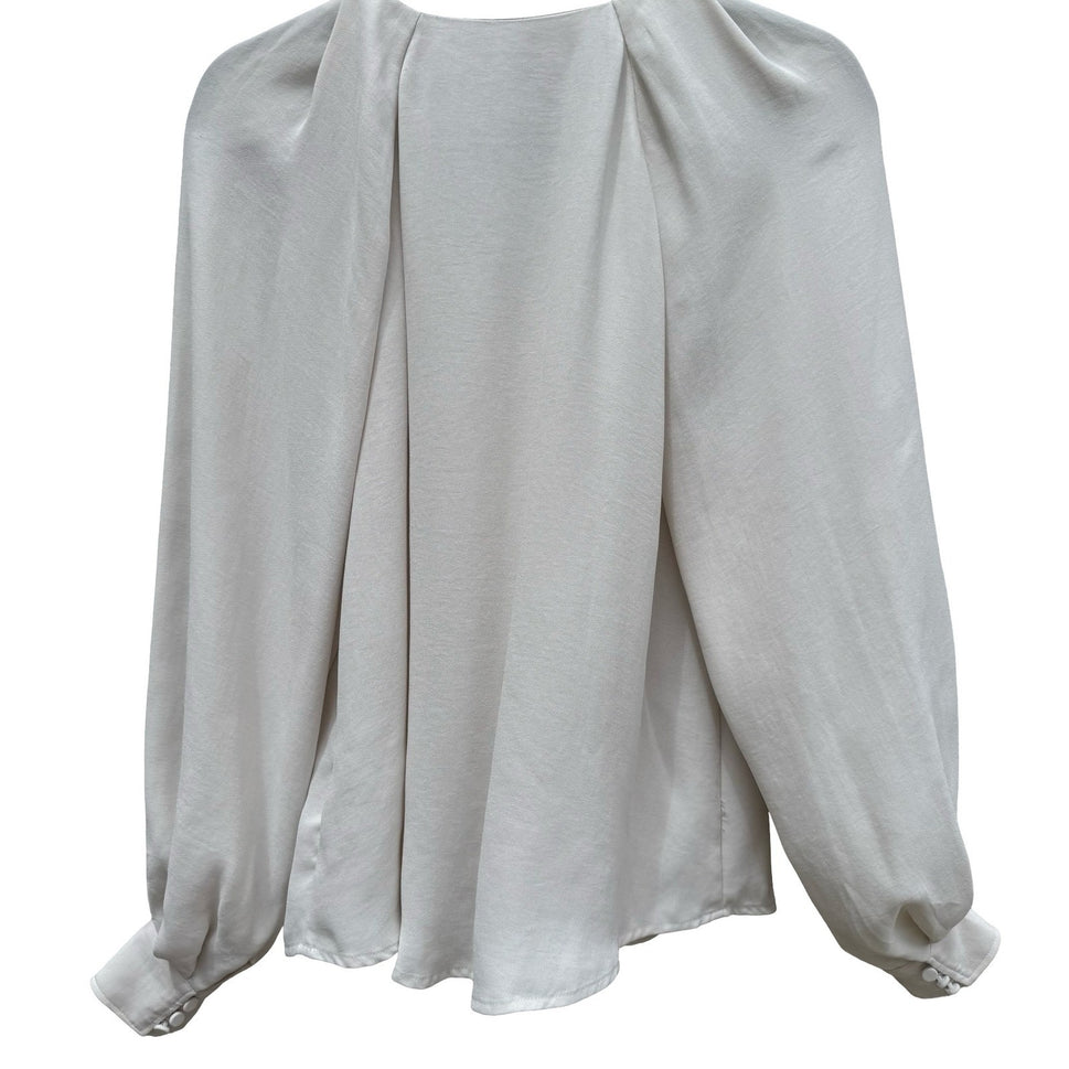 Express Womens S Cream V-Neck Bishop Sleeve Blouse Romantic Coquette Feminine