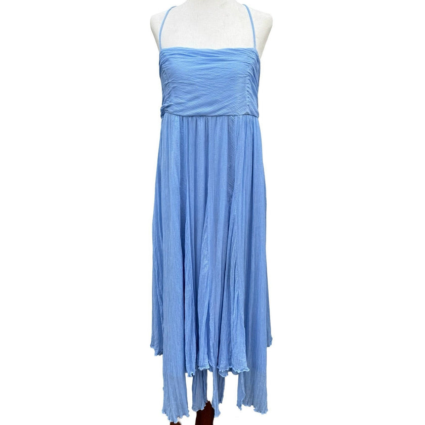 BHLDN Anthropologie Lola Blue Crinkle Gauze Chiffon Midi Dress XL Fairy Boho