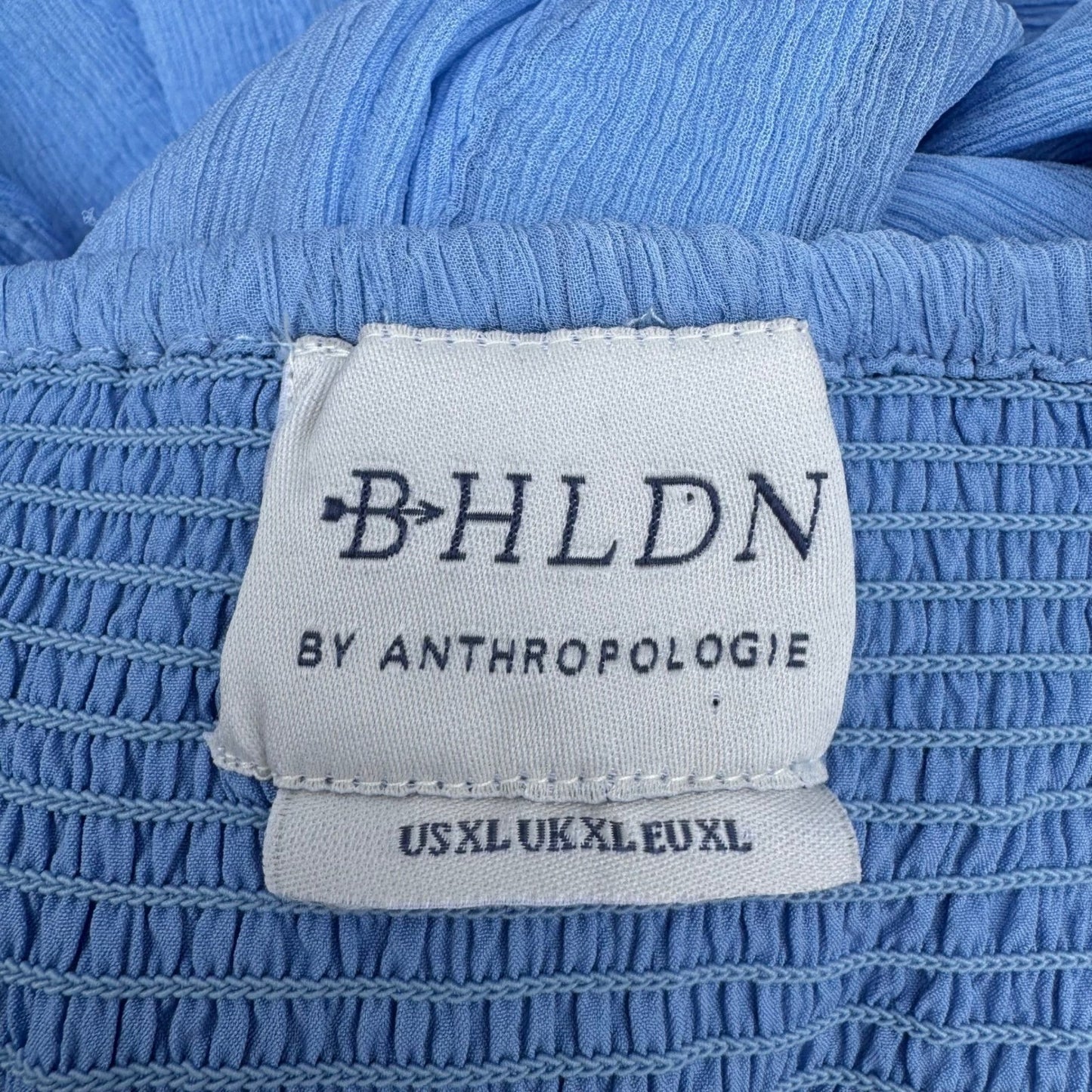 BHLDN Anthropologie Lola Blue Crinkle Gauze Chiffon Midi Dress XL Fairy Boho