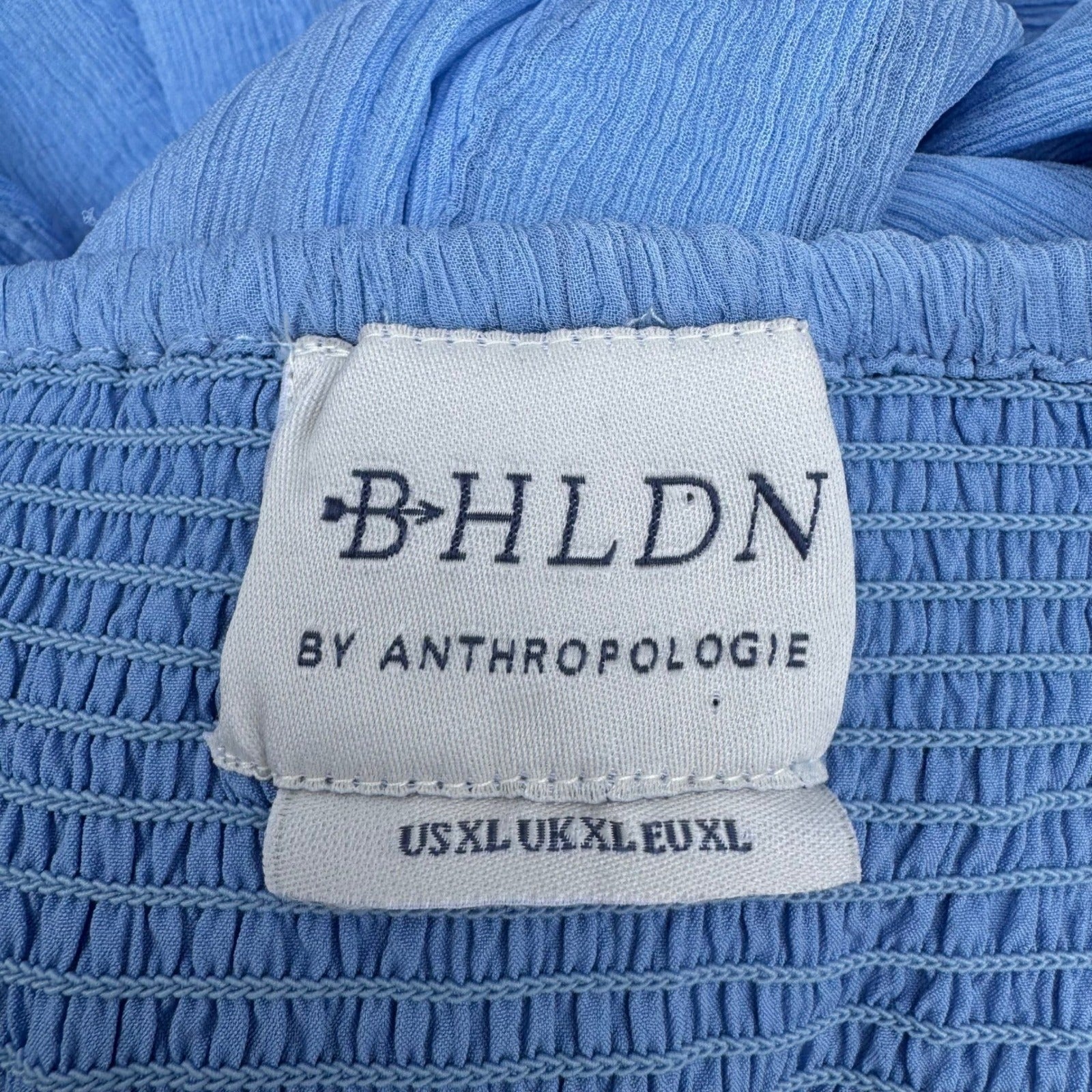BHLDN Anthropologie Lola Blue Crinkle Gauze Chiffon Midi Dress XL Fairy Boho