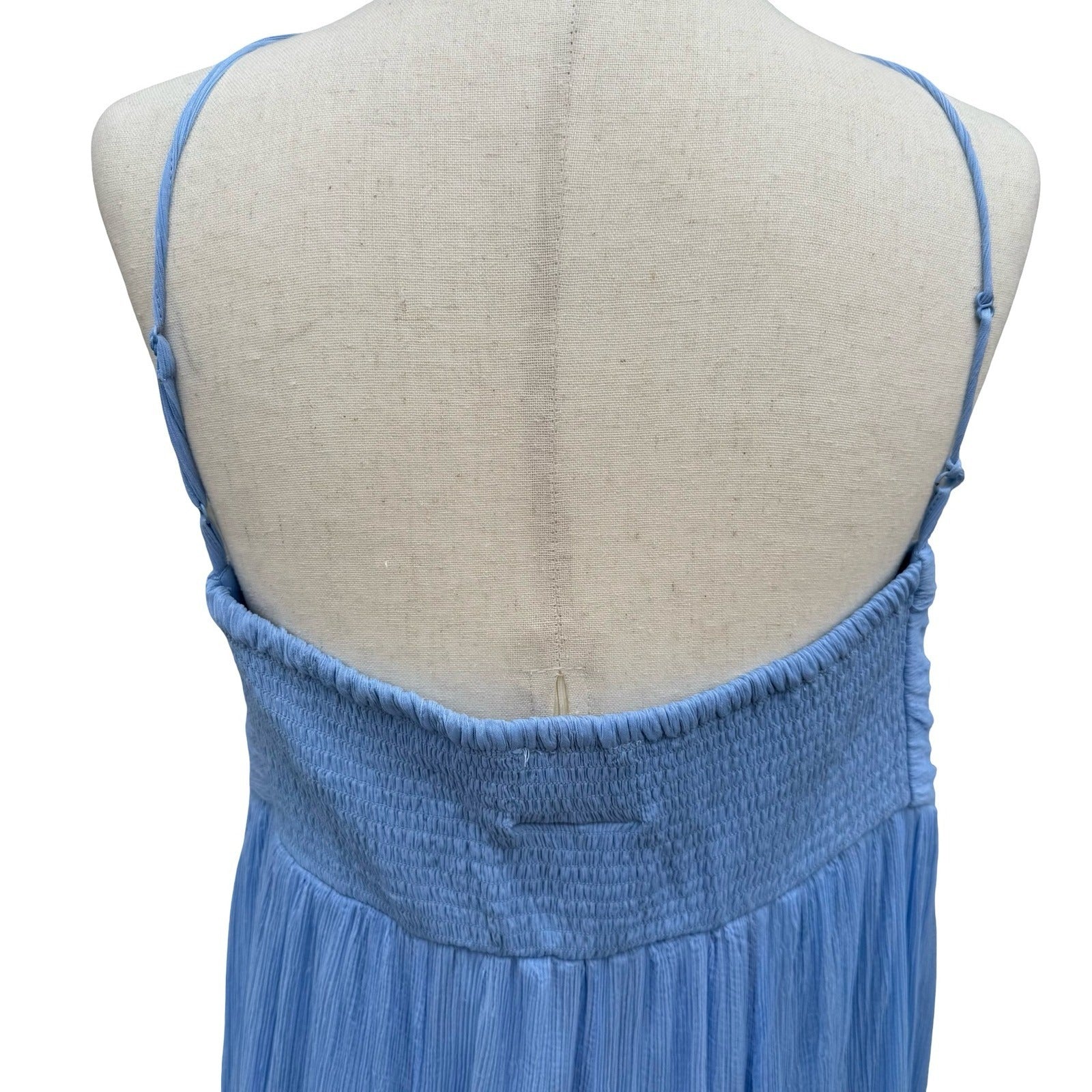 BHLDN Anthropologie Lola Blue Crinkle Gauze Chiffon Midi Dress XL Fairy Boho