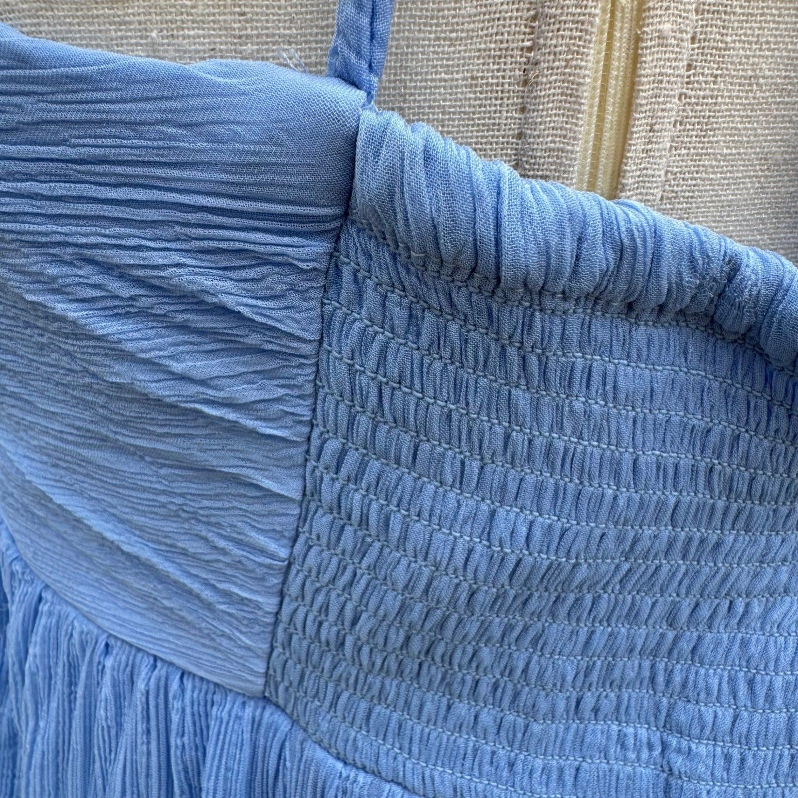 BHLDN Anthropologie Lola Blue Crinkle Gauze Chiffon Midi Dress XL Fairy Boho