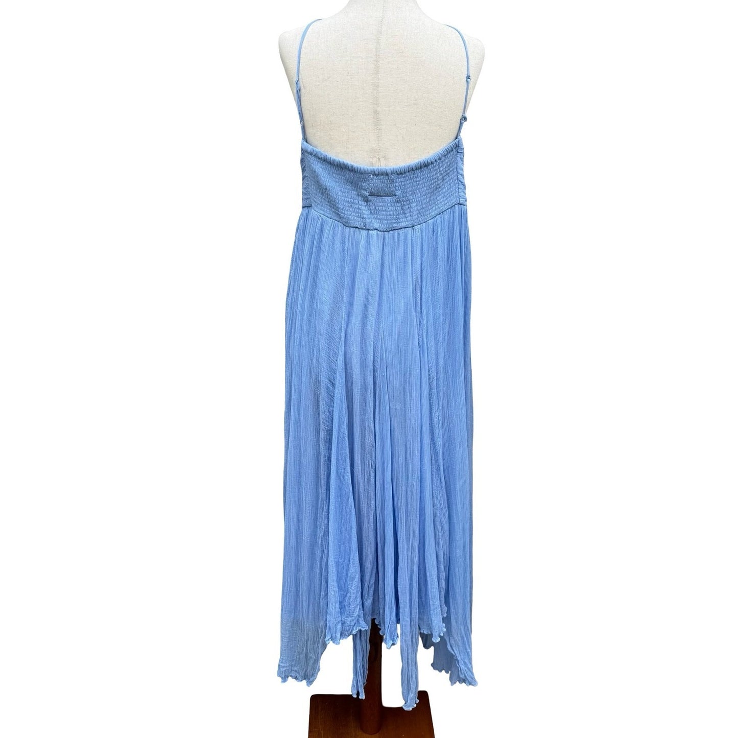 BHLDN Anthropologie Lola Blue Crinkle Gauze Chiffon Midi Dress XL Fairy Boho