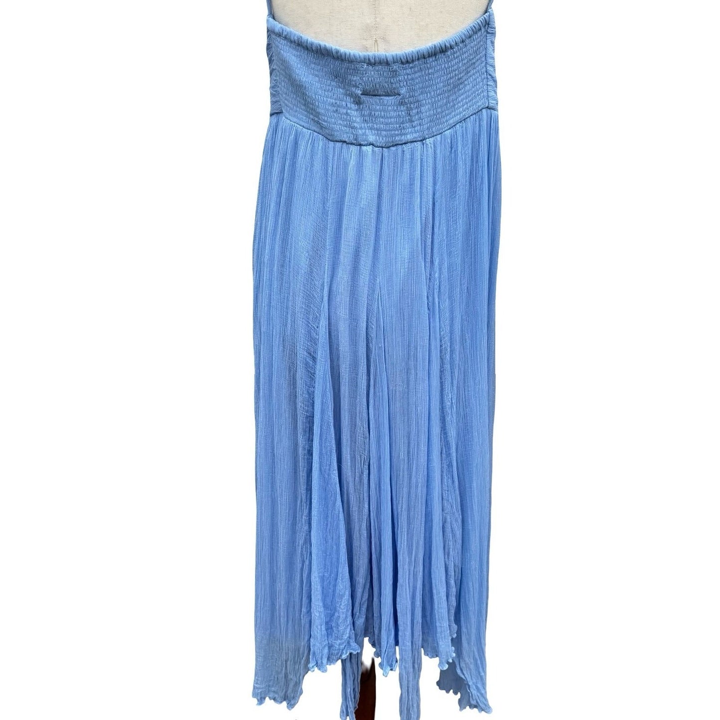 BHLDN Anthropologie Lola Blue Crinkle Gauze Chiffon Midi Dress XL Fairy Boho