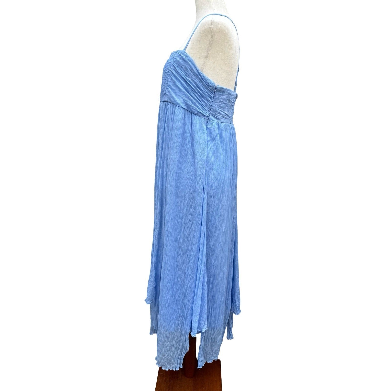 BHLDN Anthropologie Lola Blue Crinkle Gauze Chiffon Midi Dress XL Fairy Boho