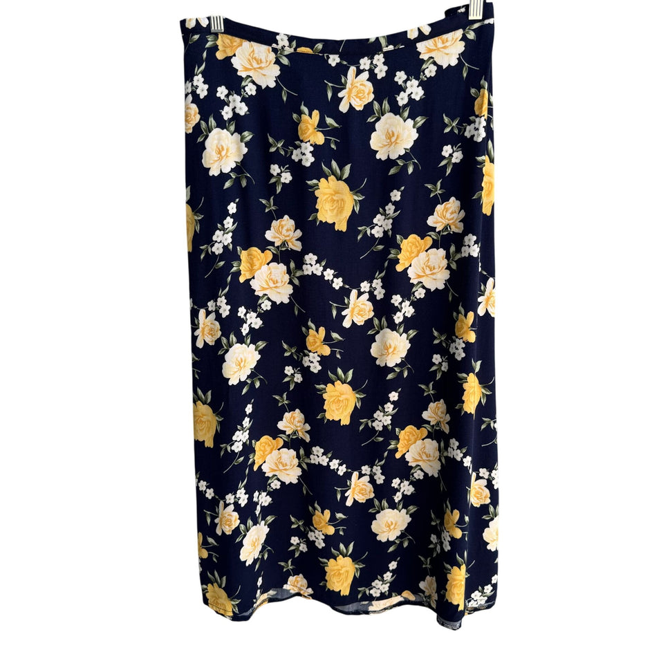 Capistrano Essentials Vintage Womens Navy Flowy Floral Midi Full Skirt 26/28