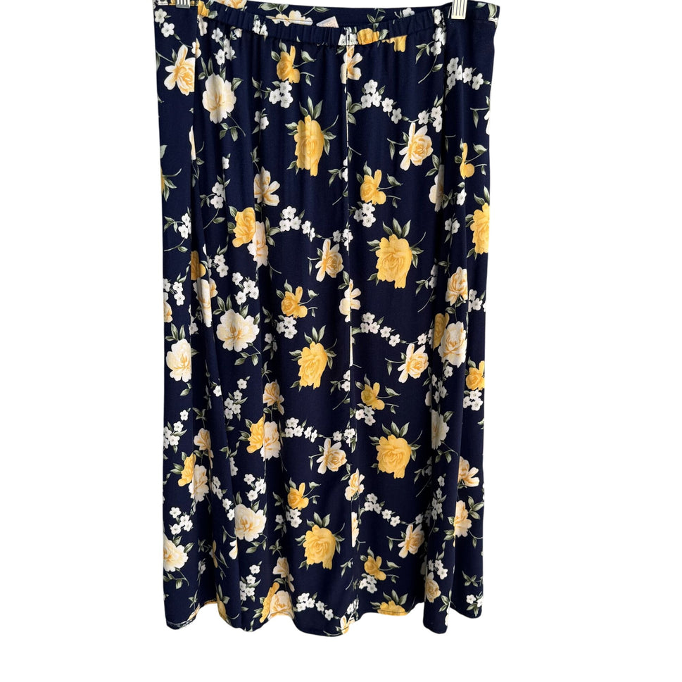 Capistrano Essentials Vintage Womens Navy Flowy Floral Midi Full Skirt 26/28