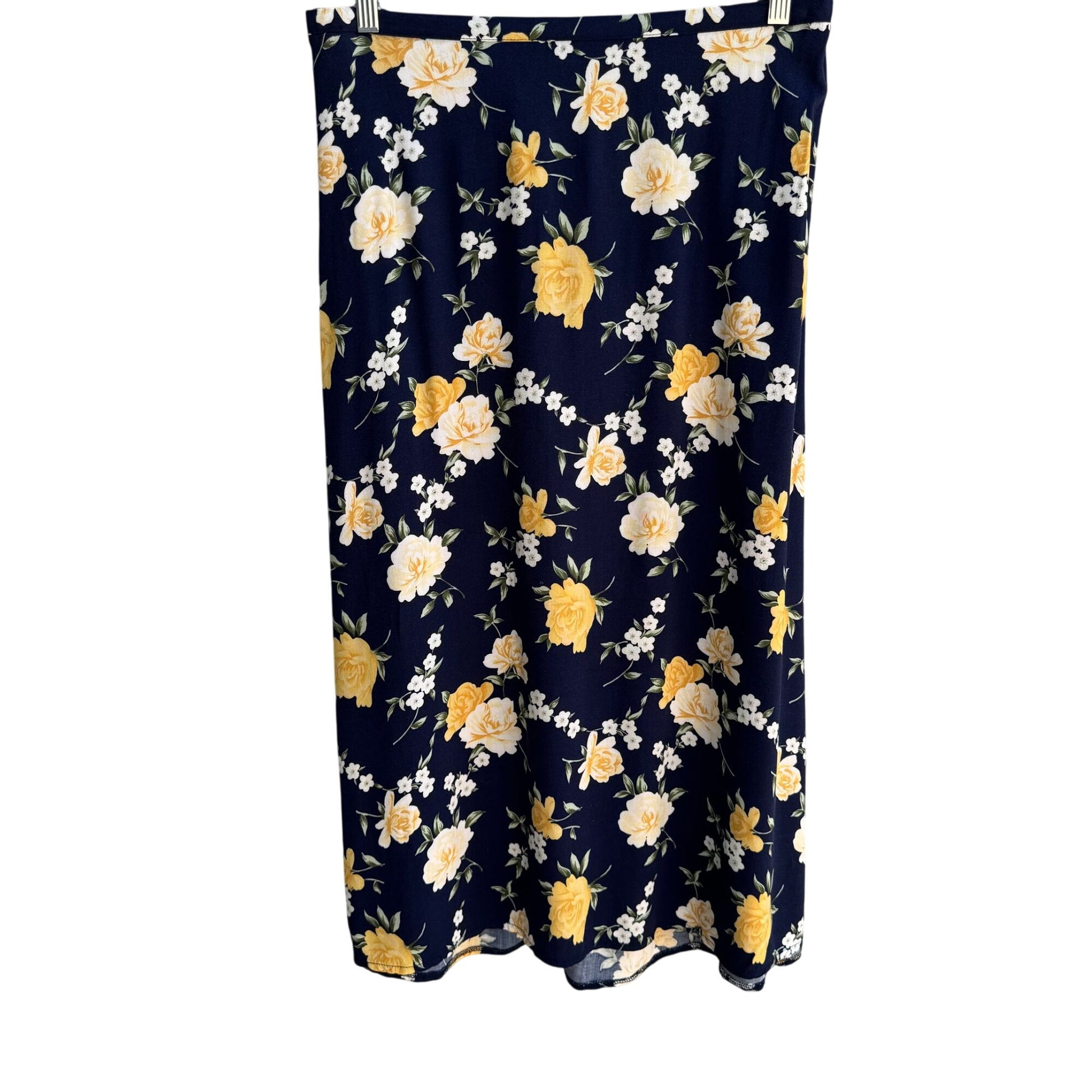 Capistrano Essentials Vintage Womens Navy Flowy Floral Midi Full Skirt 26/28