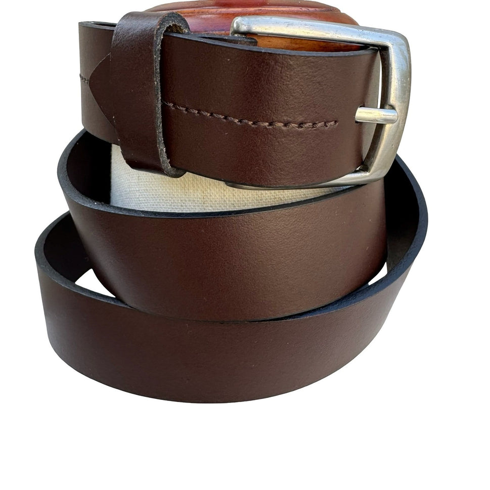 Mens Large Brown Genuine Leather Belt Silver Buckle Made in Guatemala Casual