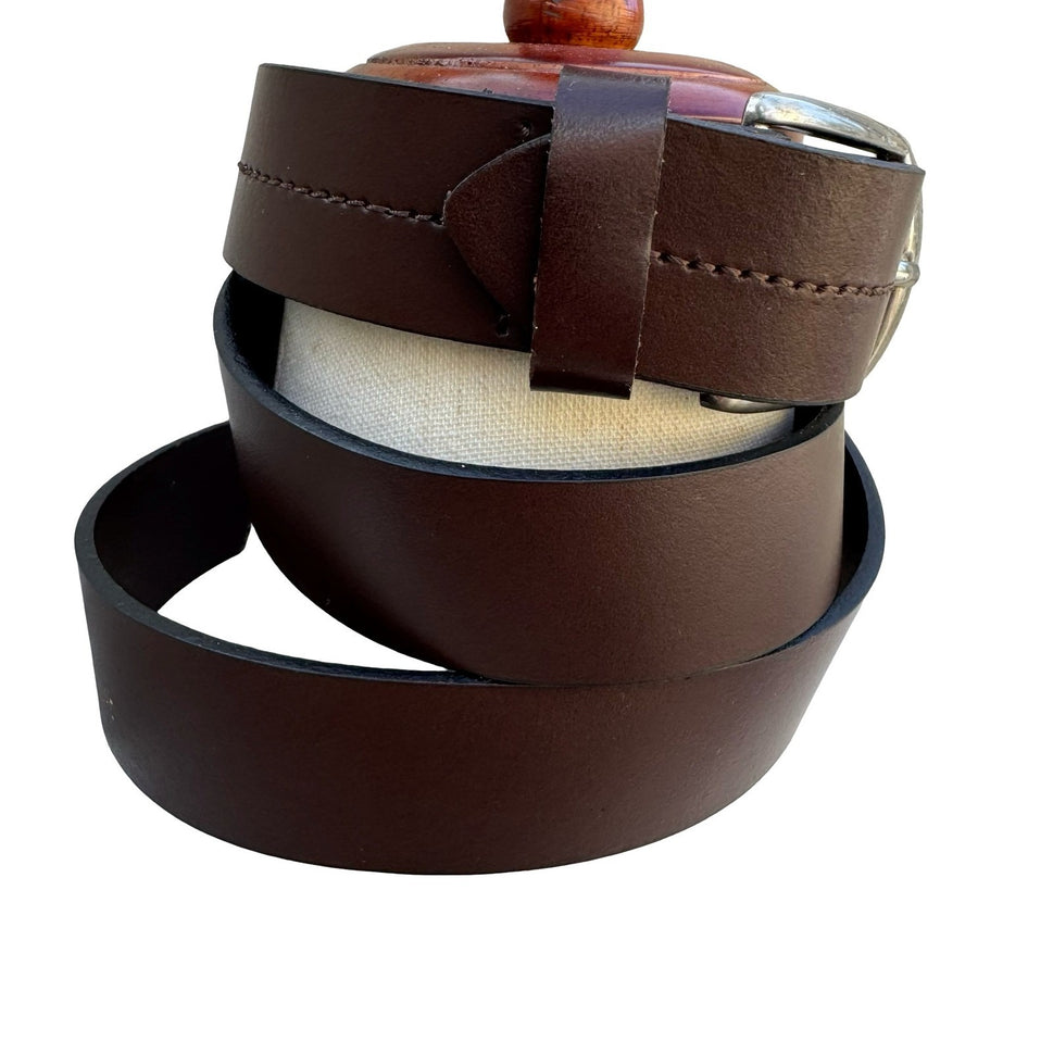 Mens Large Brown Genuine Leather Belt Silver Buckle Made in Guatemala Casual