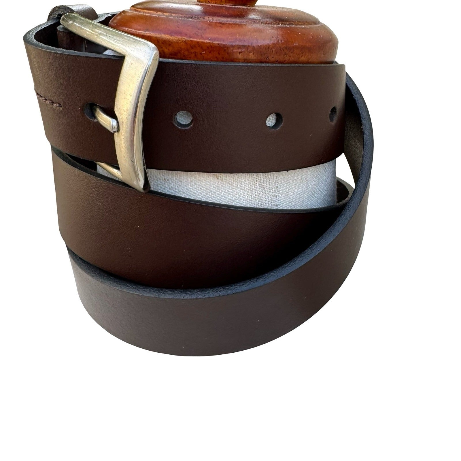 Mens Large Brown Genuine Leather Belt Silver Buckle Made in Guatemala Casual