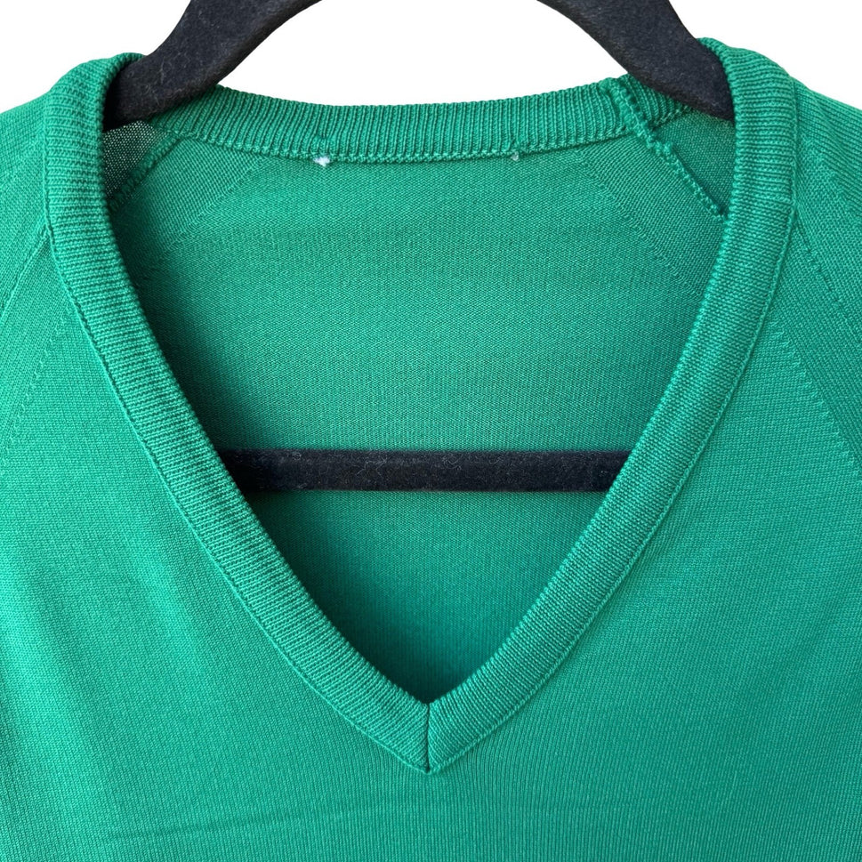 Vintage 70s Emerald Green V-Neck Raglan Sleeve Fine Knit Sweater Womens Small