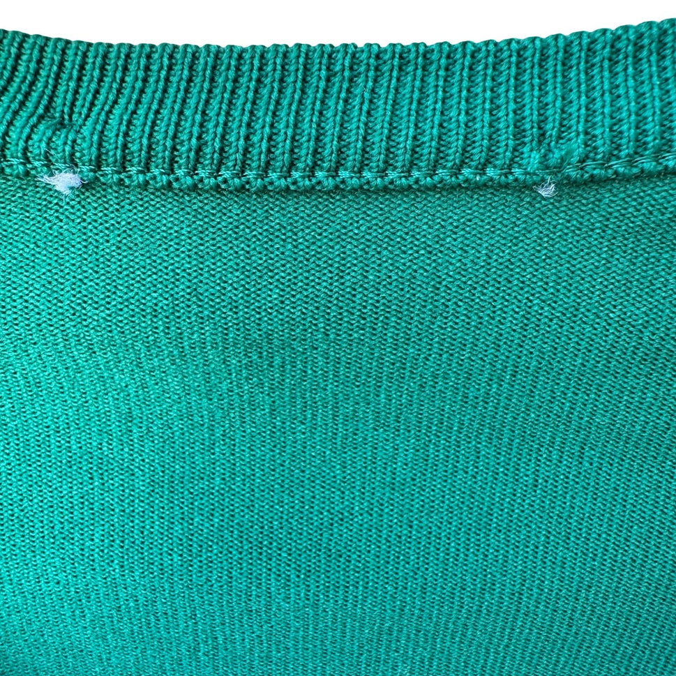 Vintage 70s Emerald Green V-Neck Raglan Sleeve Fine Knit Sweater Womens Small