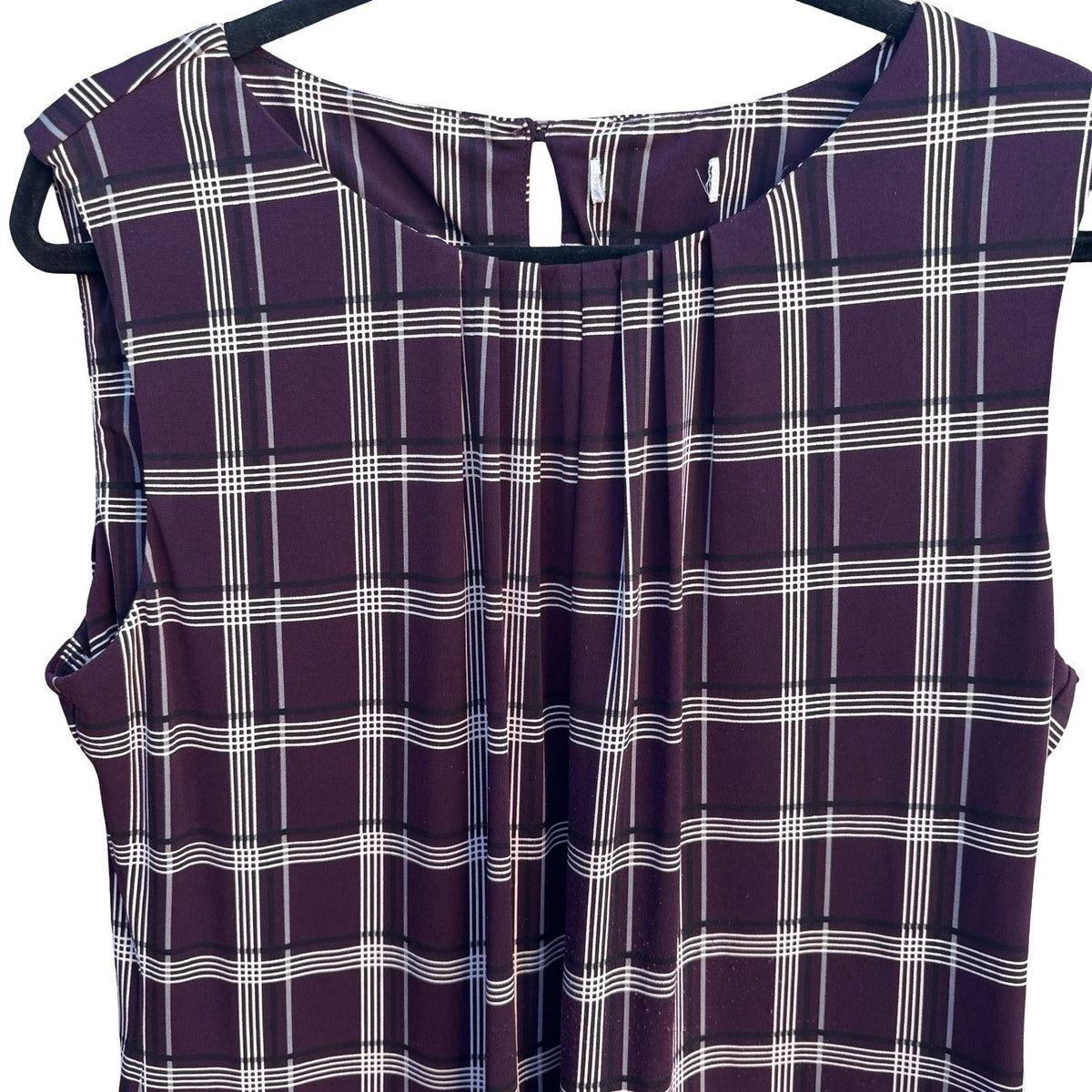 Calvin Klein Plaid Pleated Neck Dark Academia Professional Sleeveless Blouse L